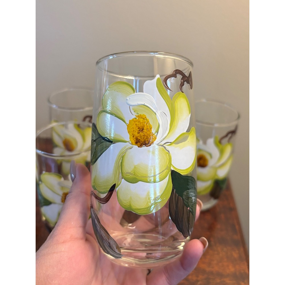 Vintage MCM Bartlett Collins pitcher & glasses set magnolia hand-painted - Picture 10 of 14